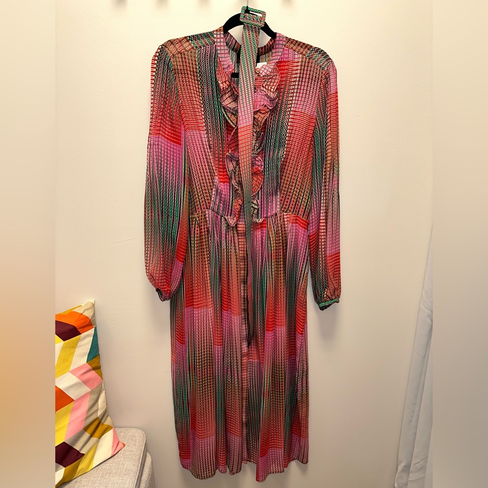 SALONI multicolor long sleeve maxi dress with belt size 10